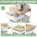 Rolling Storage Utility Cart With 4 Drawers,Kids Craft Art Cart,Makeup Organizer And Storage with Wooden Tabletop,Green