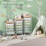 Rolling Storage Utility Cart With 4 Drawers,Kids Craft Art Cart,Makeup Organizer And Storage with Wooden Tabletop,Green