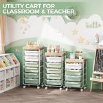 Rolling Storage Utility Cart With 4 Drawers,Kids Craft Art Cart,Makeup Organizer And Storage with Wooden Tabletop,Green