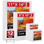 ESRICH Stretched Canvas for Painting, 12 Pack 4x4, 4x6, 8x10, 11x14(3 of Each) Canvas Set, Multi-Size Blank Canvases for Painting, Primed Paint Canvas for Kids, Adults, Beginners, Artists.