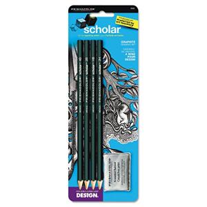 Prismacolor 2502 Scholar Graphite Pencil Set, 4B/2B/HB/2H, Kneaded Eraser