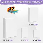 ESRICH Stretched Canvas for Painting, 12 Pack 4x4, 4x6, 8x10, 11x14(3 of Each) Canvas Set, Multi-Size Blank Canvases for Painting, Primed Paint Canvas for Kids, Adults, Beginners, Artists.
