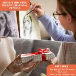 Brusarth Professional Charcoal Pencils Drawing Set - 8 Pieces Soft Medium and Hard Willow Charcoal Pencils for Drawing, Sketching, Shading