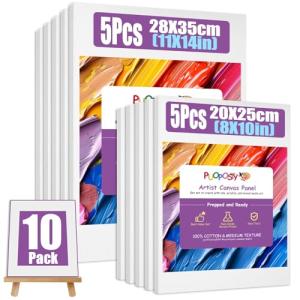 PUOPOSTY 10 Value Pack Stretched Canvas for Painting, Multi-Size（8x10, 11x14in, 100% Cotton Blank Canvase for Oil Acrylic Watercolor Paint, Acid-Free for Kids & Artists