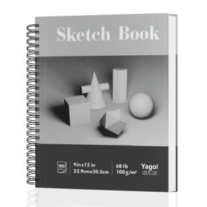 Yagol Sketch Book 9x12 Inch 100 Sheets 68LB/100GSM, Sketch Pad with Spiral-Bound Art Paper for Drawing and Painting for Pencils, Charcoal, Dry Media