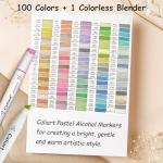 Caliart Pastel Alcohol Markers Brush Tip, 100 Colors Dual Tip Coloring Marker Pen Set Brush & Chisel, Art Supplies Gift for Adults Coloring Book Artists Sketch Drawing Illustration