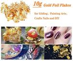 Gold Leaf Flakes,Gold Foil Flakes for Resin，10g Metallic Foil Flakes，for Nail Art, Painting, Crafts, Resin Jewelry Making ， DIY Crafts，Slime and Resin Jewelry Making