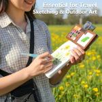 Mini Watercolor Paint Set, Professional Watercolor Set with 15 Colors, Storage Bag, Brush, Cup, Palette & Sketchbook, Portable Travel Paint Kit for Outdoor Sketching, Plein Air Painting