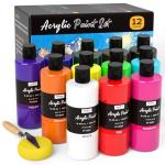 Nicpro 12 Colors Large Bulk Acrylic Paint Set (8.45 oz,250 ml) Rich Art Painting Supplies, Non Toxic for Multi Surface Rock Canvas Wood Ceramic Leather Fabric Craft, for Adult with Color Wheel