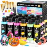 VigorFun 40 Pcs Pastel Acrylic Paint Set with 12 Brushes, 2 Knives & Palette, 24 Colors (2oz/60ml) - for Adults, Kids, Artists & Beginners - Canvas Ceramic Rock Wood Egg Painting Kit