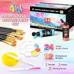 VigorFun 40 Pcs Pastel Acrylic Paint Set with 12 Brushes, 2 Knives & Palette, 24 Colors (2oz/60ml) - for Adults, Kids, Artists & Beginners - Canvas Ceramic Rock Wood Egg Painting Kit