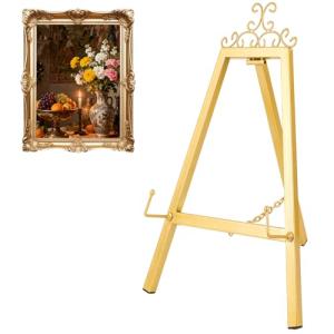 ZUNKNOD Metal Table Top Easels 17.1" H x 11.4" L Gold Easel Stand with Chain Support Vintage Gold Decorative Mirror Picture Stands for Sign Tabletop Wedding