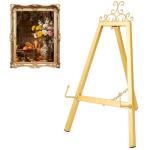 ZUNKNOD Metal Table Top Easels 17.1" H x 11.4" L Gold Easel Stand with Chain Support Vintage Gold Decorative Mirror Picture Stands for Sign Tabletop Wedding