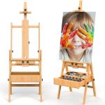 Large Wood H-Frame Easel with Storage Drawer, Foldable Art Painting Easel for Adults and Students, Adjustable Artist Easel Stand for Painting and Display, Holds Canvas Art up to 48"
