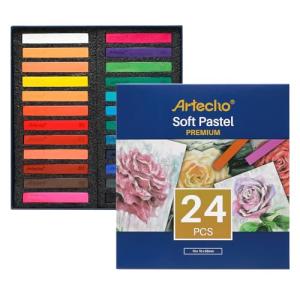Artecho 24pcs Soft Pastels, Square Chalk for Drawing, Blending, Layering, Shading, Pastels Art Supplies