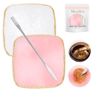 MelodySusie 2PCS Square Shape Resin Nail Art Palette Set with Stainless Steel Mixing Stick, Professional Color Mixing Board for Gel Polish, Acrylics, Pigment Blending, Salon and DIY Makeup Tool