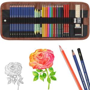 Drawing Pencils Sketching Kit, Graphite, Charcoal, Colored Pencils for Adult Artists Beginners, Ideal Gift for Drawing Sketching Shading, Watercolors Pencil Set for Family