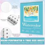 Watercolor Paper Pad, Watercolor Sketchbook 9" x12” 140lb/300gsm, Spiral Bound Water Color Pad Journal and Sketchbook for Adults & Kids, Markers and Art Journaling