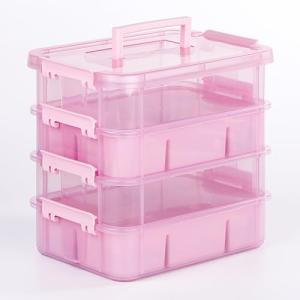 CraftGenes Art Supply Storage Organizer with 2 Removable Trays, 4-Layer 10QT Durable Craft Organizers and Storage for Sewing, Tool, Office Supplies, Art, Craft Supplies(Pink)