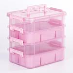 CraftGenes Art Supply Storage Organizer with 2 Removable Trays, 4-Layer 10QT Durable Craft Organizers and Storage for Sewing, Tool, Office Supplies, Art, Craft Supplies(Pink)