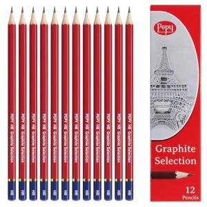 Pepy Graphite Professional Drawing Pencils - Set of 12 HB Pre-Sharpened Black Lead Pencils; Perfect for Drawing, Sketching and Shading, Graphic and Fine Art