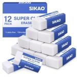 Sikao 12 Pack Pencil Erasers for Kids, White Erasers Bulk, Art Erasers for Drawing Sketching, Office School Supplies Classroom Essentials