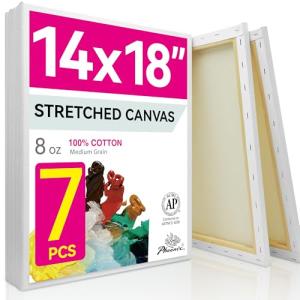 PHOENIX Large Stretched Canvas for Painting 14x18 Inch/7 Value Pack, 8 Oz Triple Primed 5/8 Inch Profile 100% Cotton White Blank Canvas, Large Framed Canvas for Oil Acrylic & Pouring Art