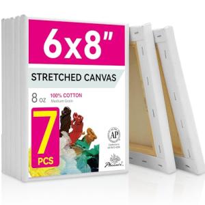 PHOENIX Stretched Canvas for Painting 6x8 Inch/7 Value Pack, 8 Oz Triple Primed 5/8 Inch Profile 100% Cotton White Blank Canvas, Small Framed Canvas for Oil Acrylic & Pouring Art
