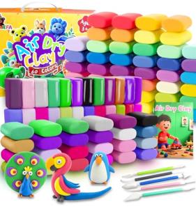 Wolwefa Air Dry Clay for Kids, 60 Colors Air Dry Modeling Clay, Molding Clay for Sculpting,Non-Sticky Soft, Sculpting Tools Guide, Arts Crafts for Kids Ages 8-12