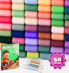 Wolwefa Air Dry Clay for Kids, 60 Colors Air Dry Modeling Clay, Molding Clay for Sculpting,Non-Sticky Soft, Sculpting Tools Guide, Arts Crafts for Kids Ages 8-12