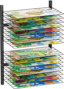 mocomax Wall Mount Art Drying Rack, 16 Removable Shelves Metal Paint Drying Rack, Space-Saving Artwork Paper Storage Holder Organizer for Classrooms, Art Studios, Schools, Galleries, Black