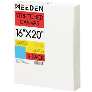 MEEDEN Stretched Canvas, 16 × 20 Inch, Pack of 6, Blank White Canvases for Painting, 100% Cotton, 8 oz Gesso-Primed, Pre-Stretched Canvas for Acrylic Oil Pouring & Airbrushing Painting