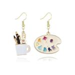 coadipress Artist Paint Palette and Paint Brush Earrings for Women Unique Colorful Enamel Painter Artist Dangle Drop Art Paint Pallet Pendant Earrings Jewelry Gifts (White Gold Palette Brush)