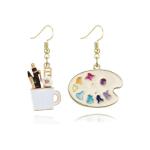 coadipress Artist Paint Palette and Paint Brush Earrings for Women Unique Colorful Enamel Painter Artist Dangle Drop Art Paint Pallet Pendant Earrings Jewelry Gifts (White Gold Palette Brush)