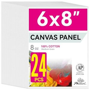 PHOENIX Painting Canvas Panels 6x8 Inch, 24 Bulk Pack - 8 Oz Triple Primed 100% Cotton Acid Free Canvas Boards for Painting, White Blank Flat Canvas Boards for Acrylic, Oil Paints