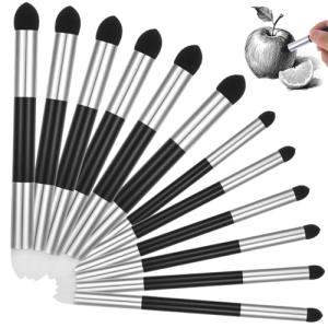 Blending Sponge Pen, Double Headed Rub and Buff Washable Reusable Blending Stump, Sketch Wipe Drawing Art Blenders for Artist Highlight Shadow Tool, 12 Pcs