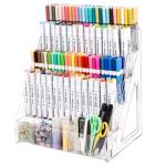 CELSOL Acrylic Desk Organizer – 5 Tier 25 Compartments Vertical Storage for Pens, Markers, Art Supplies & Office Accessories – Clear Desk Storage Solution for Home, Office & School