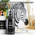 Shuttle Art Titanium White & Black Acrylic Paint Set, 2×69oz/2040ml Large Capacity Pump Bottles with Covers, High Coverage, Fast Drying Non-Toxic Art Paint for Artists, Students, Kids & DIY Crafts