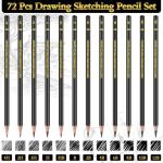 Humyoun 72 Pcs Drawing Sketching Pencil Set Professional (12b - 4h) Graphite Charcoal Gift Bulk for Artists Beginners, Pro Artists, Drawing Art, Sketching