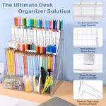 CELSOL Acrylic Desk Organizer – 5 Tier 25 Compartments Vertical Storage for Pens, Markers, Art Supplies & Office Accessories – Clear Desk Storage Solution for Home, Office & School