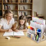 CELSOL Acrylic Desk Organizer – 5 Tier 25 Compartments Vertical Storage for Pens, Markers, Art Supplies & Office Accessories – Clear Desk Storage Solution for Home, Office & School