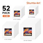 Shuttle Art Painting Canvas Panel, 52 Multi Pack, 5x5, 6x6, 8x8, 10x10 inch (13 PCS of Each), 100% Cotton Art Canvas Board Primed White, Blank Canvas for Kids Adults for Acrylic Oil Painting