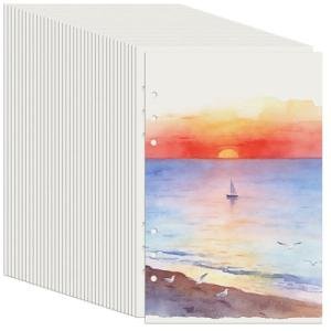 Vienrose 8.5"x5.5" Watercolor Paper Bulk - 36 Sheets Watercolor Paper with Holes for 3-Ring Binder Sketchbooks, Acid-Free A5 140lb/300gsm Watercolor Pad for Artists, Students & Painters