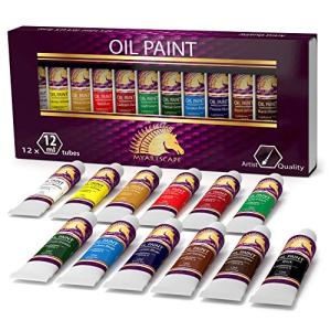 MyArtscape Oil Paint Set - 12 x 12ml Tubes - Lightfast - Heavy Body - Oil-based Vibrant Colors - High Pigment Load - Non-fading - Artist Quality Painting Supplies - Professional Craft Paints