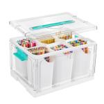Vtopmart 24 QT Clear Plastic Craft Organizer with 6 Detachable Inserts, Art Supply and Tool Storage Box for Craft, Crayon,Pencils,1 Pack