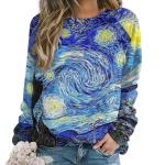 ENLACHIC Womens Vincent Van G Oil Painting Art Printed Crewneck Sweatshirt Long Sleeve Pullover Blouse, Vincent Van G Starry Night, Medium