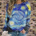 ENLACHIC Womens Vincent Van G Oil Painting Art Printed Crewneck Sweatshirt Long Sleeve Pullover Blouse, Vincent Van G Starry Night, Medium