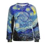 ENLACHIC Womens Vincent Van G Oil Painting Art Printed Crewneck Sweatshirt Long Sleeve Pullover Blouse, Vincent Van G Starry Night, Medium