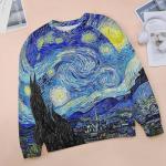 ENLACHIC Womens Vincent Van G Oil Painting Art Printed Crewneck Sweatshirt Long Sleeve Pullover Blouse, Vincent Van G Starry Night, Medium