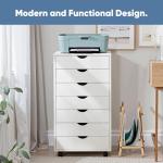 OLIXIS 7 Drawer Mobile File Cabinet Under Desk Storage Organization with Wheels Vertical Filing Chest Rolling Wood Small Desk Printer Stand for Home Office, 15.75"D x 18.74"W x 34.25"H, White